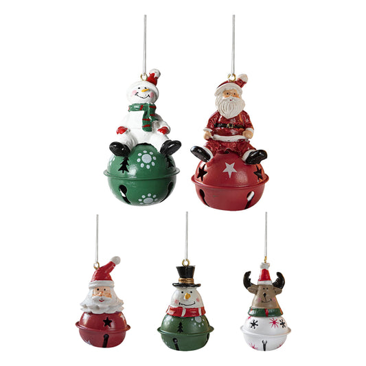 5Pcs Christmas Painted Resin Bell Pendant Creative Decorations Christmas Tree Pendant