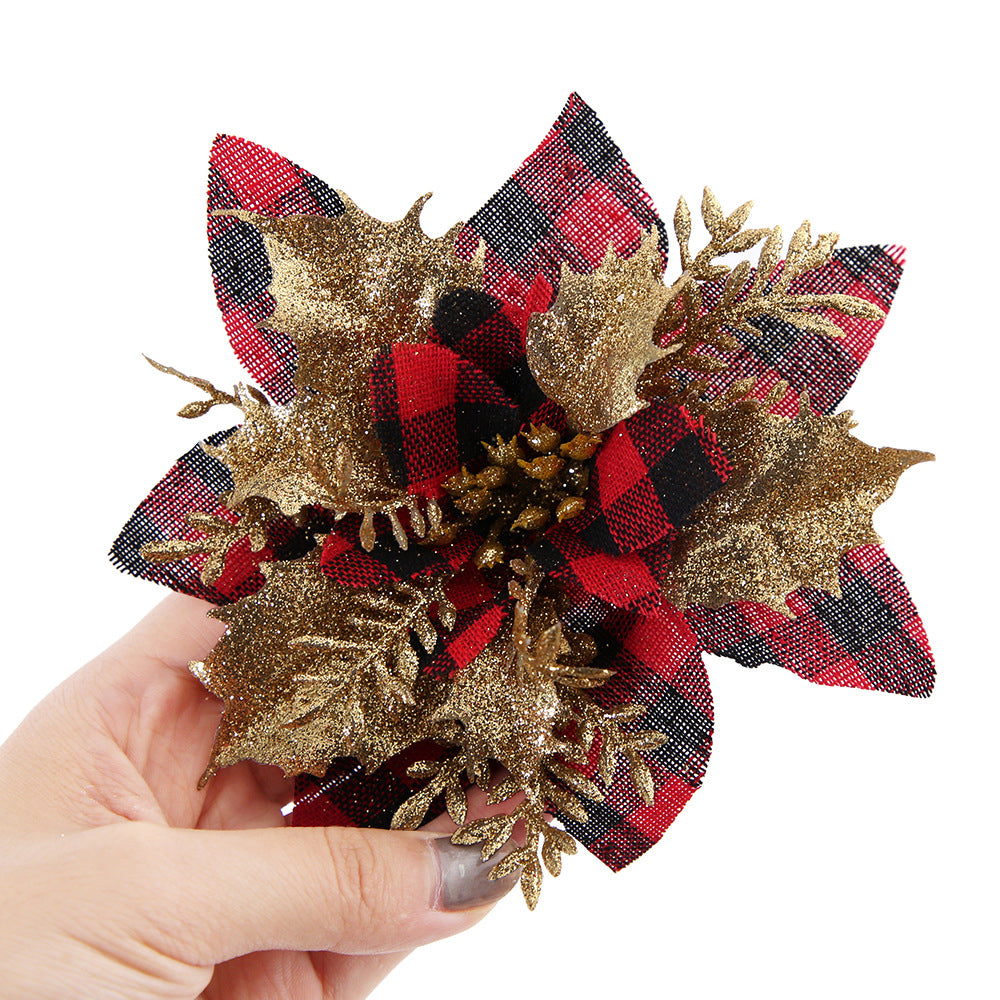 Set of 10 PCs Christmas Tree Decorative Artificial Flower Glitter Simulate Flowers