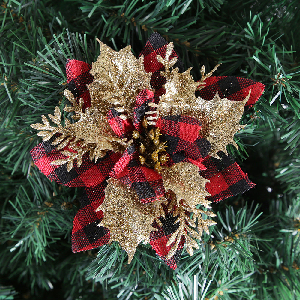 Set of 10 PCs Christmas Tree Decorative Artificial Flower Glitter Simulate Flowers