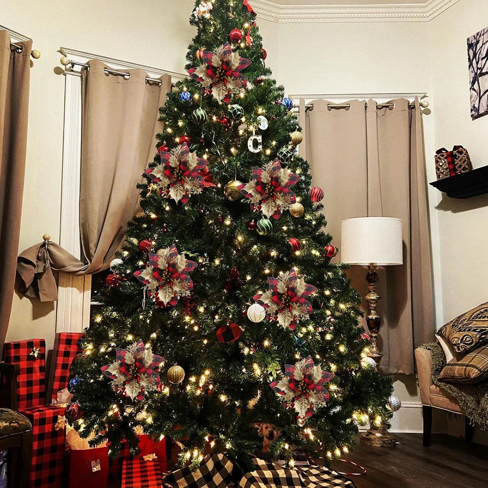 Set of 10 PCs Christmas Tree Decorative Artificial Flower Glitter Simulate Flowers