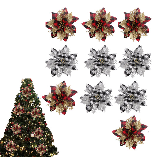 Set of 10 PCs Christmas Tree Decorative Artificial Flower Glitter Simulate Flowers