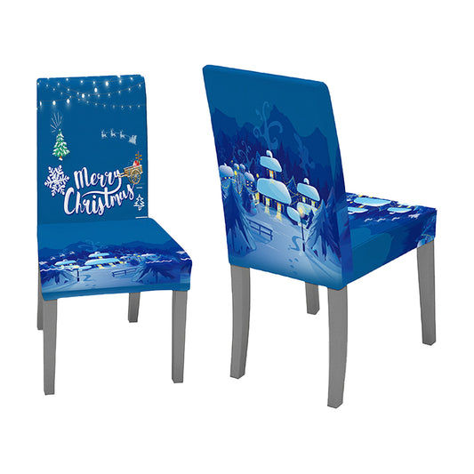 2Pcs Christmas Santa Chair Cover Decorations Xmas Chair Slipcover Creative Pattern-Blue