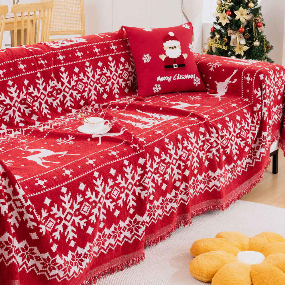 Chenille Christmas Sofa Cover Slipcover Protector-Christmas Fantasy Night