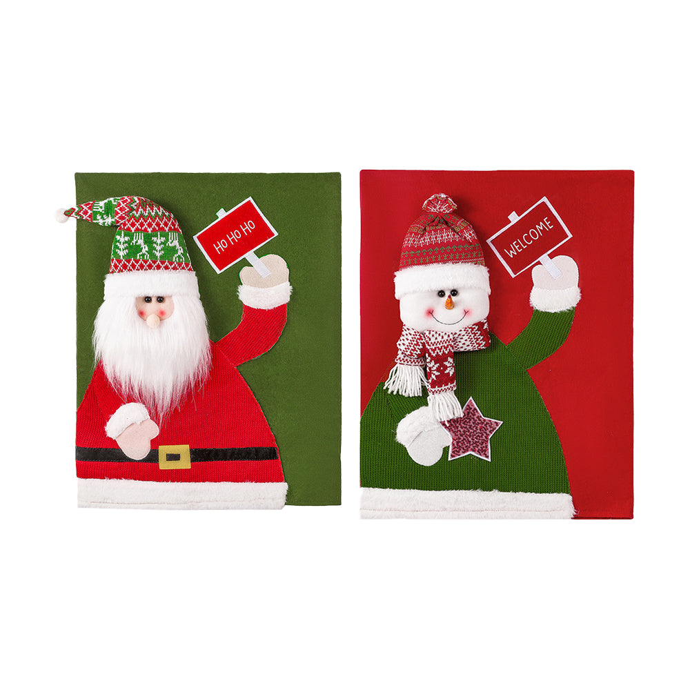 2Pcs Christmas Chair Cover Removable Santa/Snowman Dining Chair Back Cover