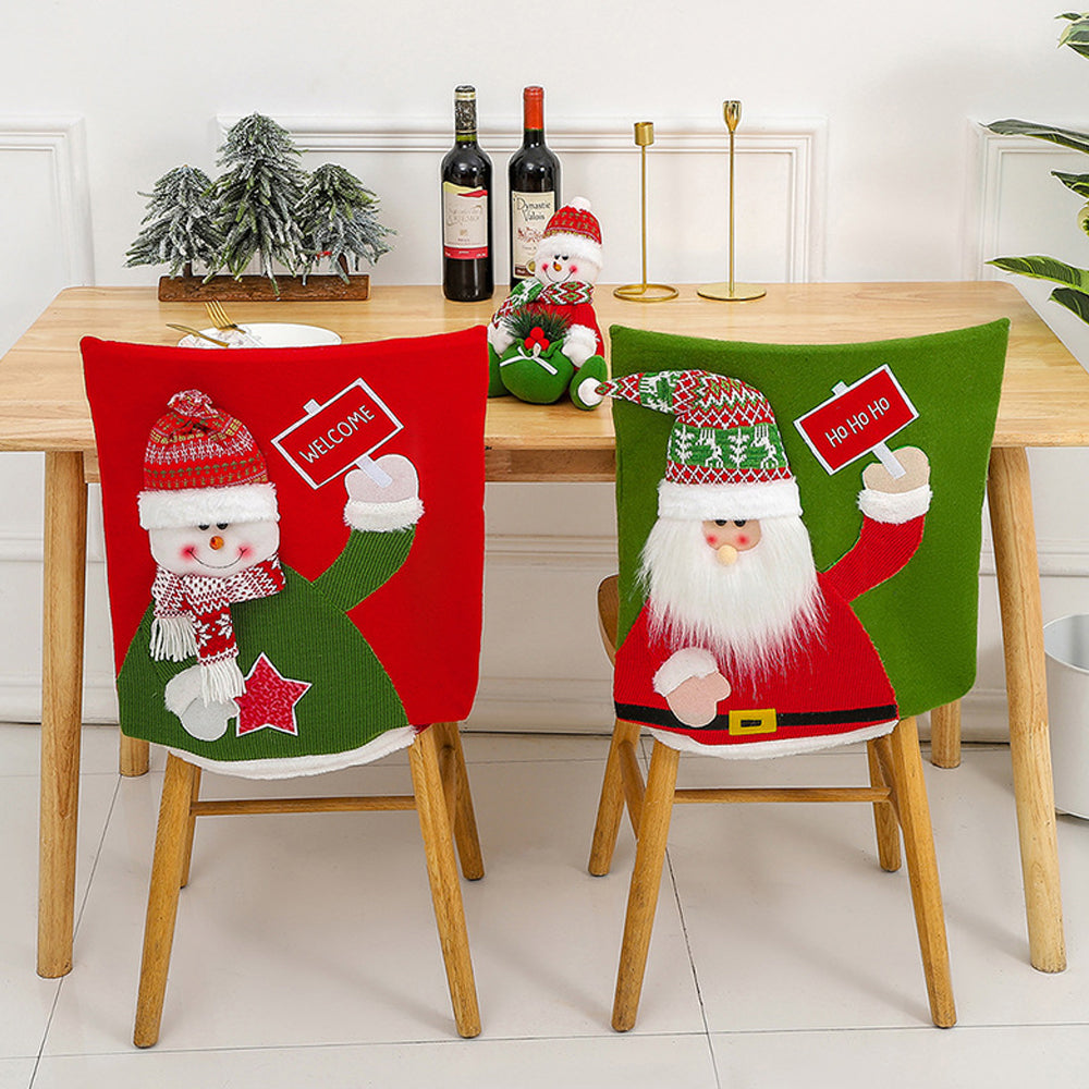 Christmas Chair Cover Removable Santa/Snowman Dining Chair Back Cover-Santa Claus