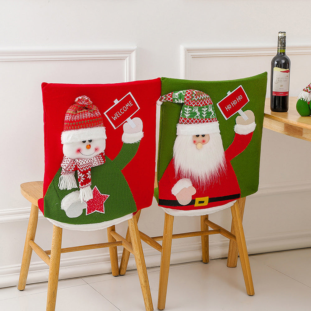 Christmas Chair Cover Removable Santa/Snowman Dining Chair Back Cover-Santa Claus
