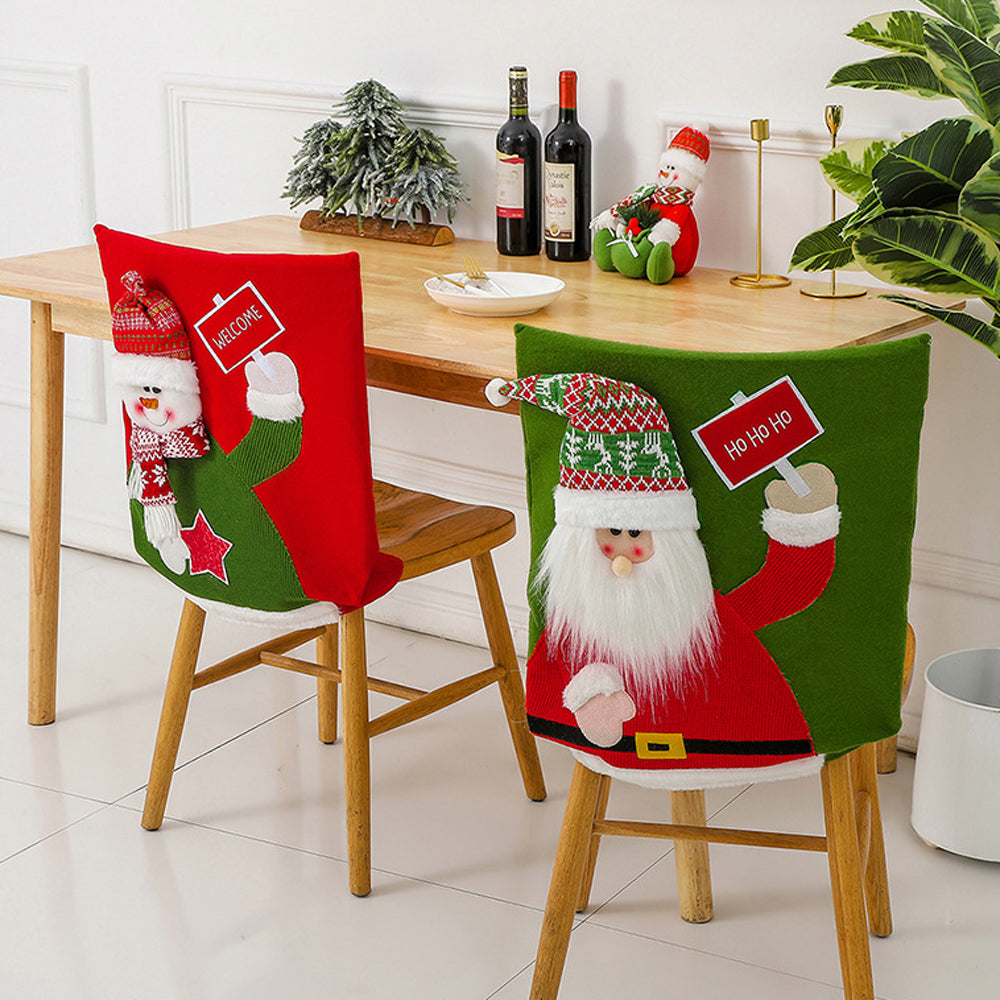 Christmas Chair Cover Removable Santa/Snowman Dining Chair Back Cover-Santa Claus