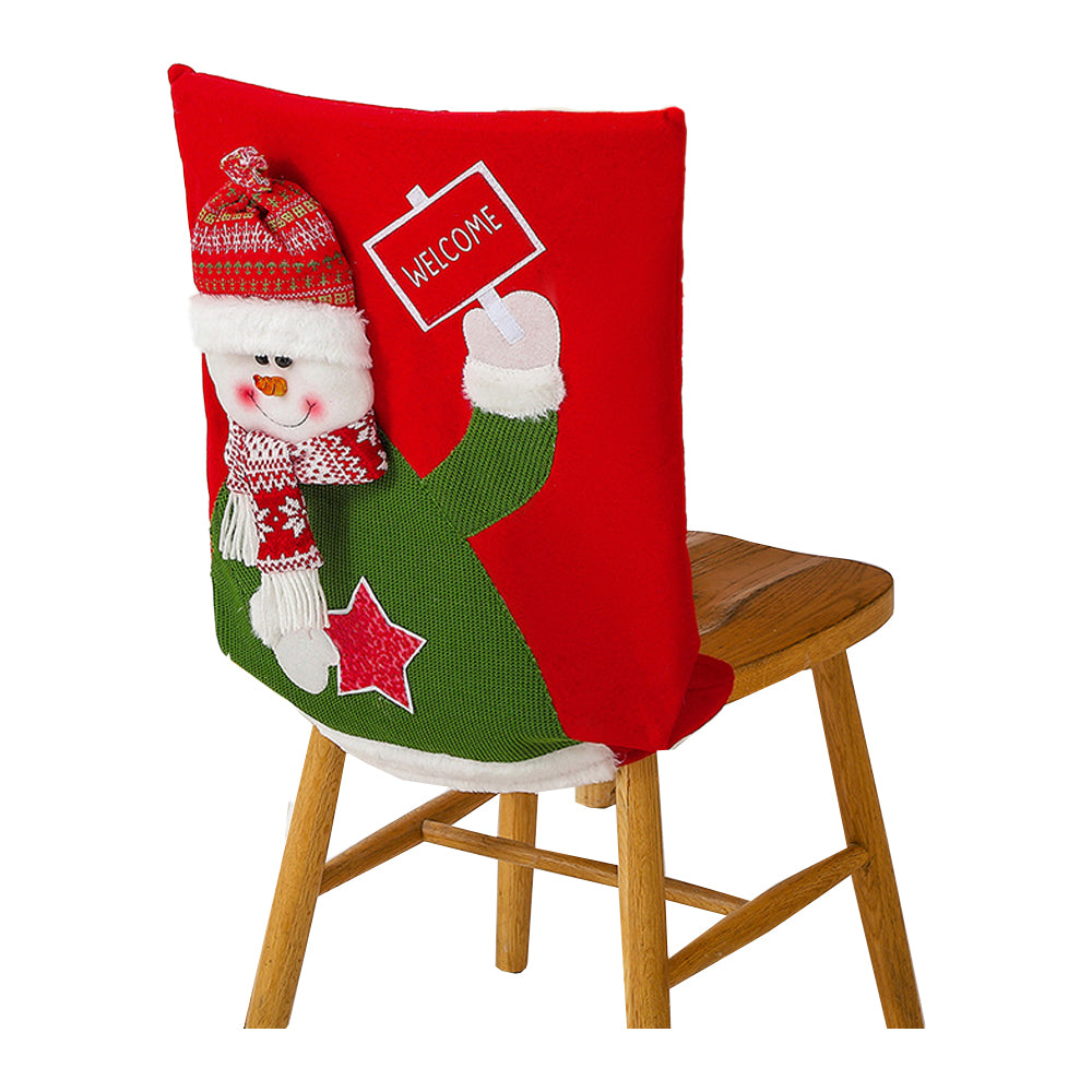 Christmas Chair Cover Removable Santa/Snowman Dining Chair Back Cover-Snowman