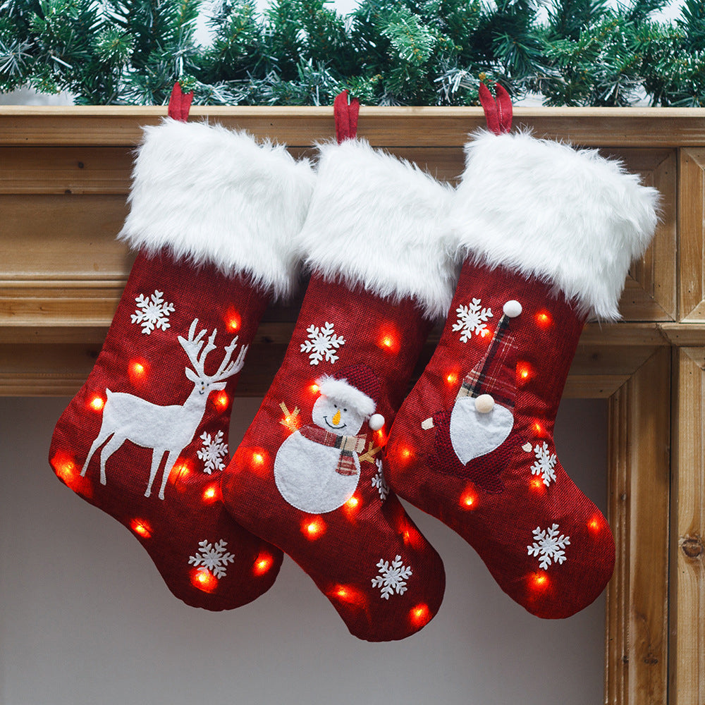 Christmas Stocking With Lights Pendant Sock for Home Party Decor-Snowman