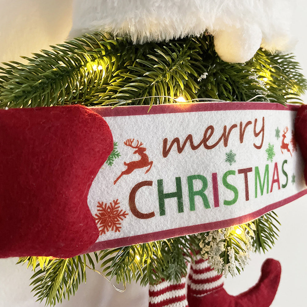 2Pcs Artificial Christmas Wreath Door Decoration LED Snowman and Dwarf Hanging Pendant