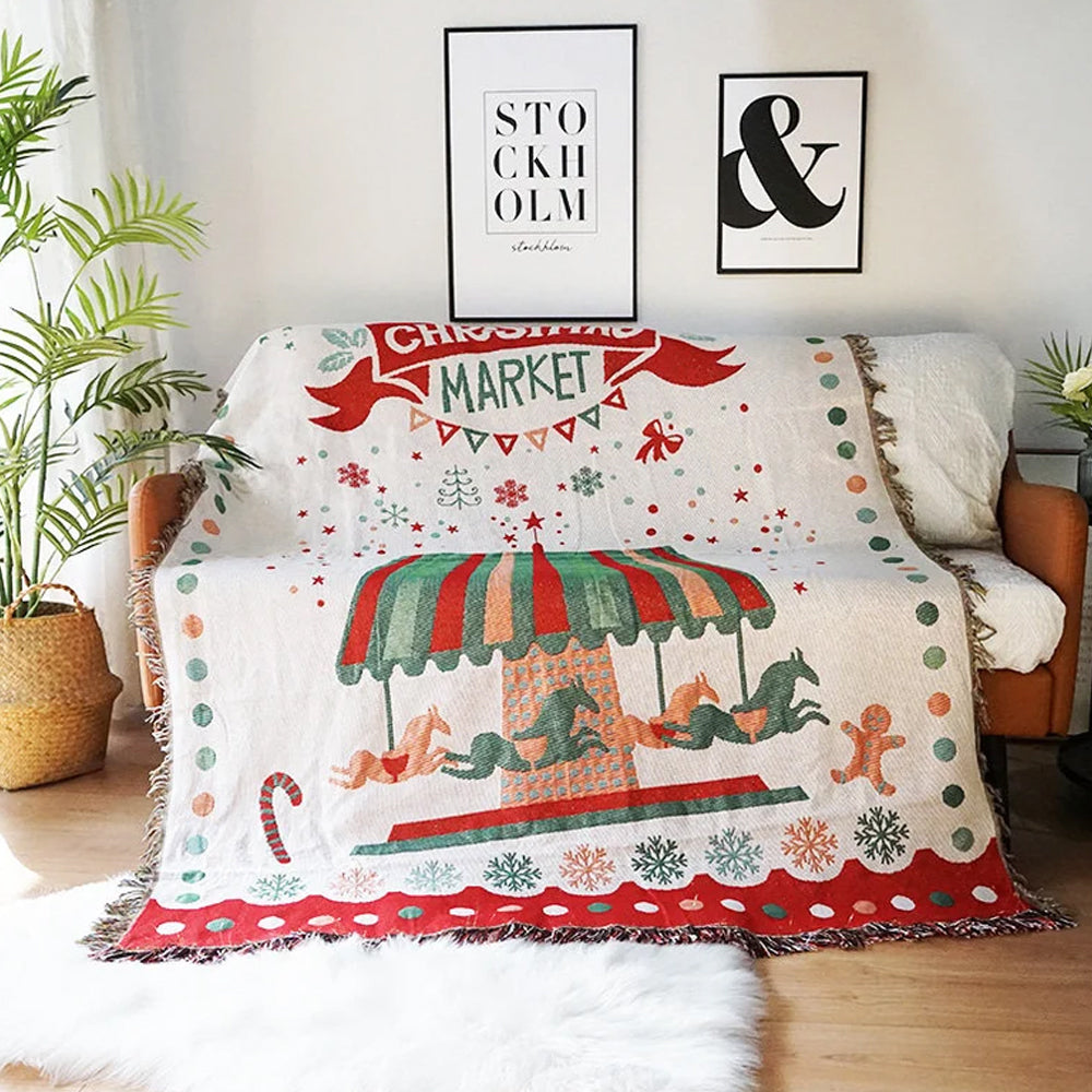 Christmas Theme Camping Blanket Sofa Blanket for Christmas Gifts-Carousel