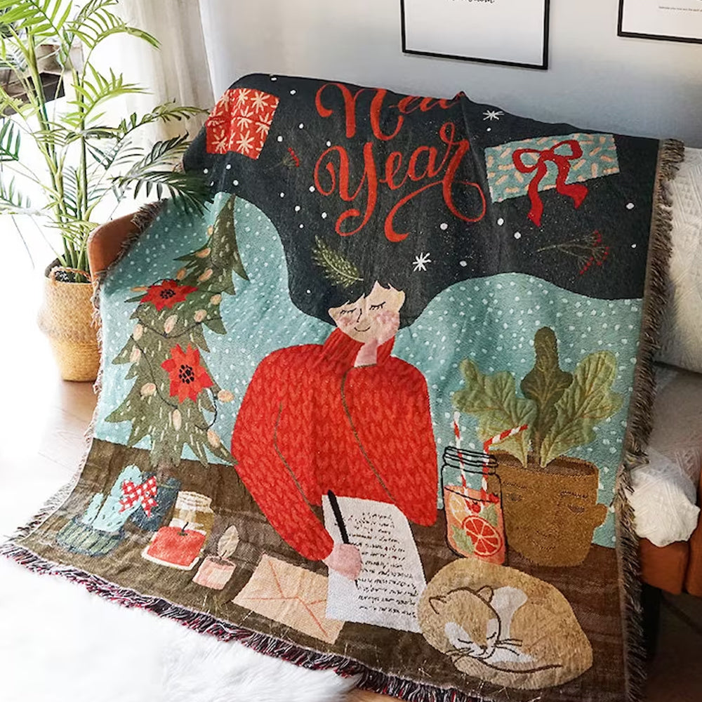 Christmas Theme Camping Blanket Sofa Blanket for Christmas Gifts-Girl