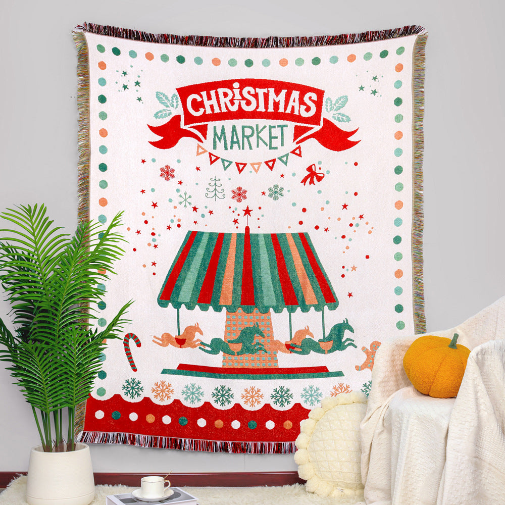 Christmas Theme Camping Blanket Sofa Blanket for Christmas Gifts-Carousel