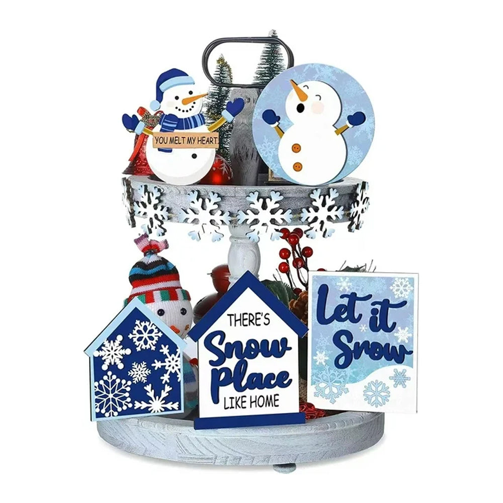 6Pcs Winter Christmas Tiered Tray Decor Tabletop Farmhouse Signs