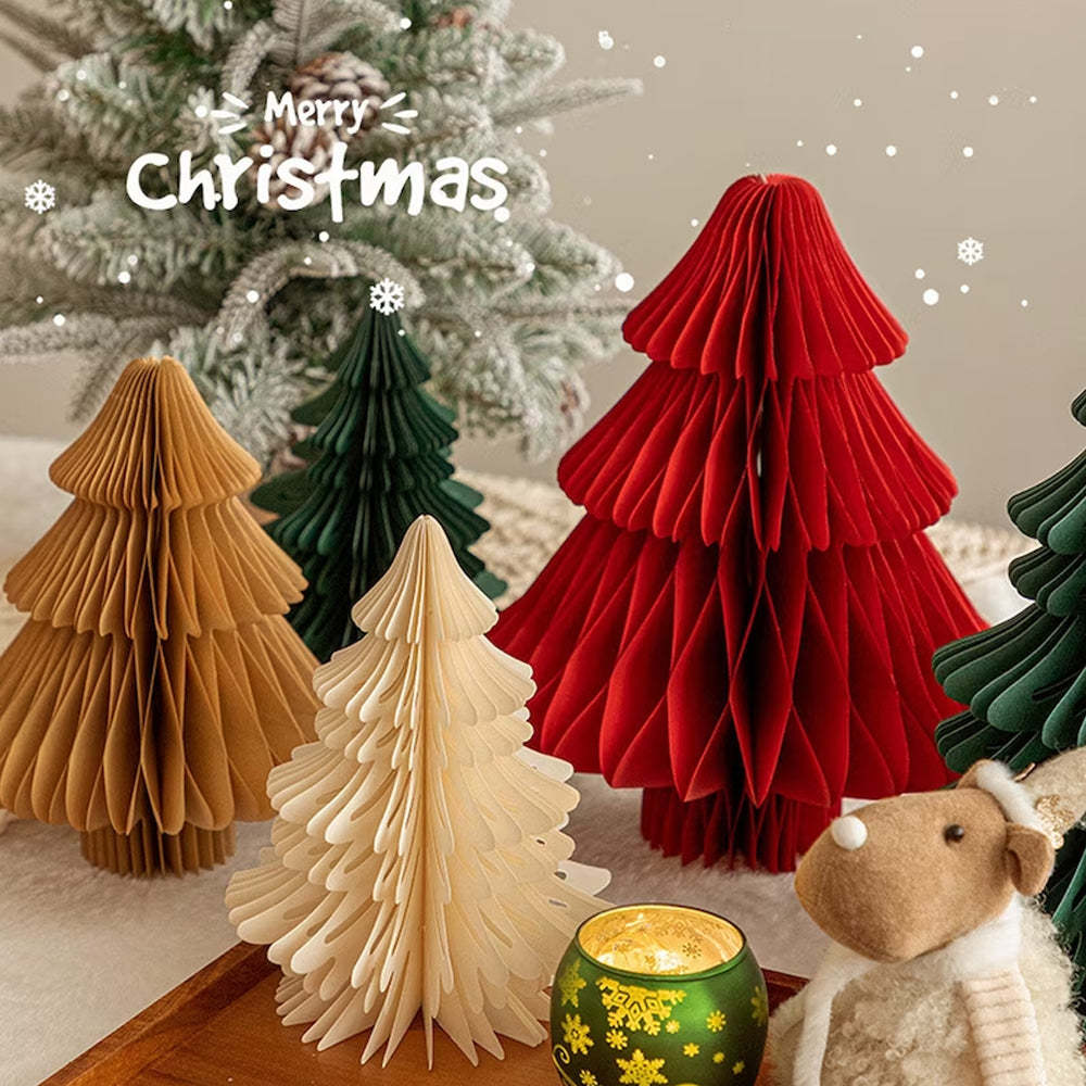 4Pcs Tabletop Paper Honeycomb Christmas Tree for Christmas Party
