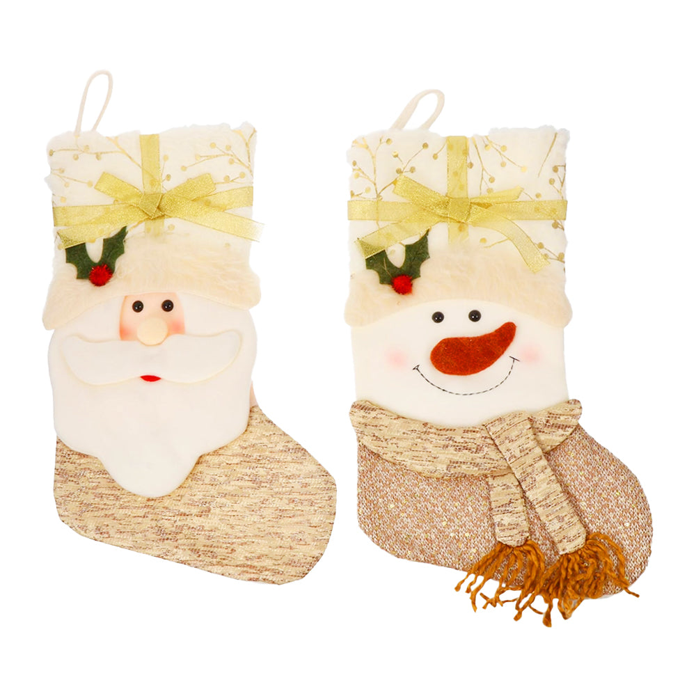 2Pcs Christmas Hanging Stocking for Holiday Party Decor-Santa and Snowman
