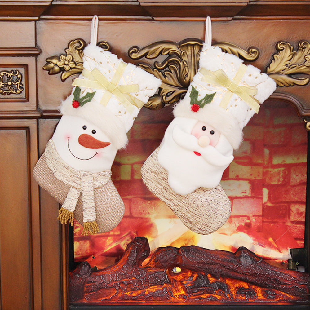 2Pcs Christmas Hanging Stocking for Holiday Party Decor-Santa and Snowman