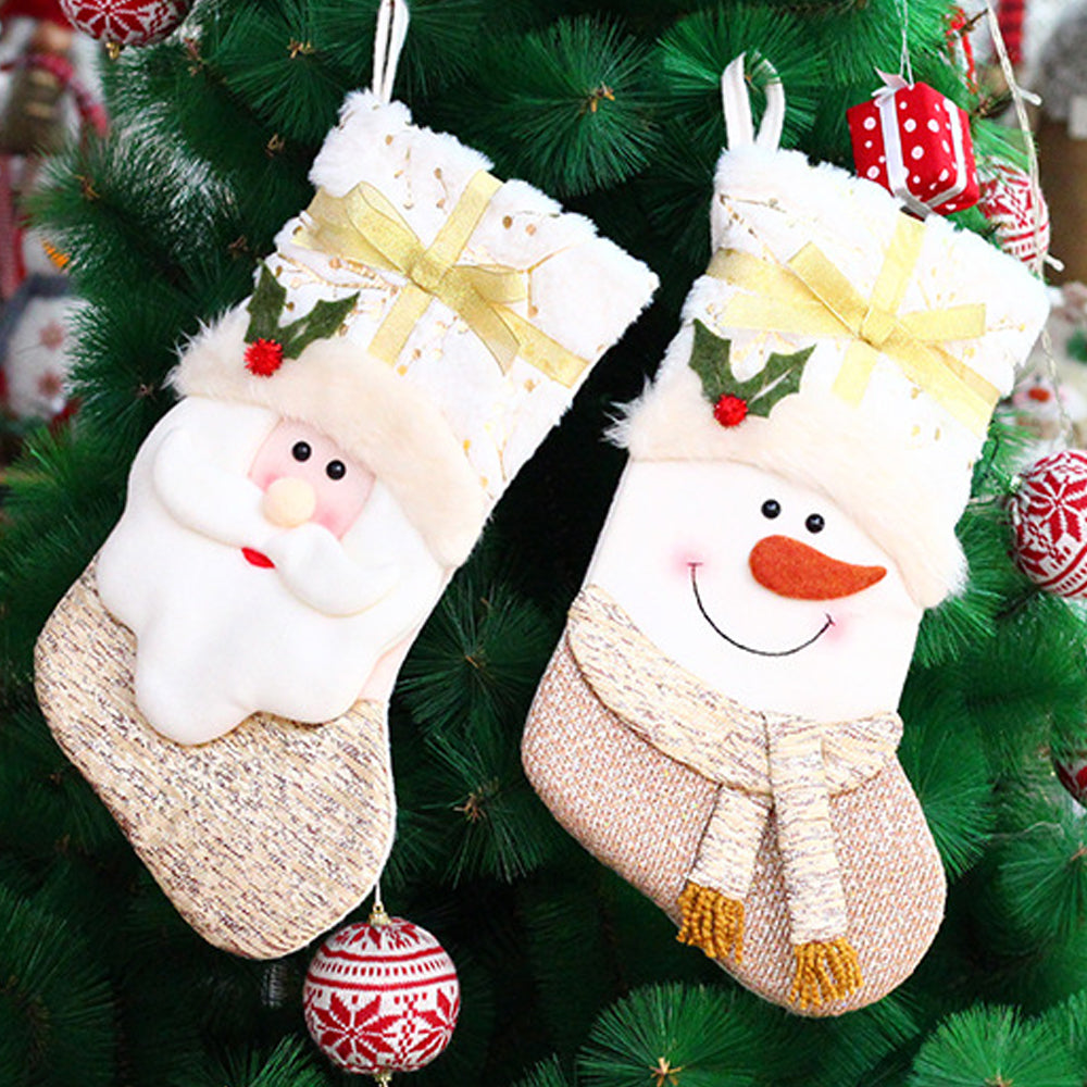 2Pcs Christmas Hanging Stocking for Holiday Party Decor-Santa and Snowman