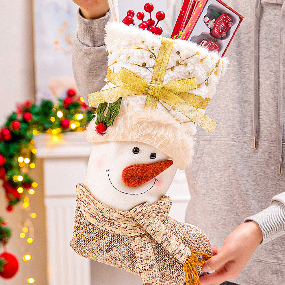 2Pcs Christmas Hanging Stocking for Holiday Party Decor-Santa and Snowman