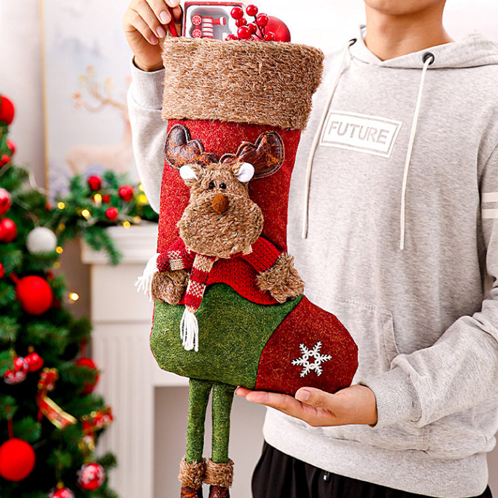 2Pcs Christmas Hanging Stocking for Holiday Party Decor-Elk and Snowman