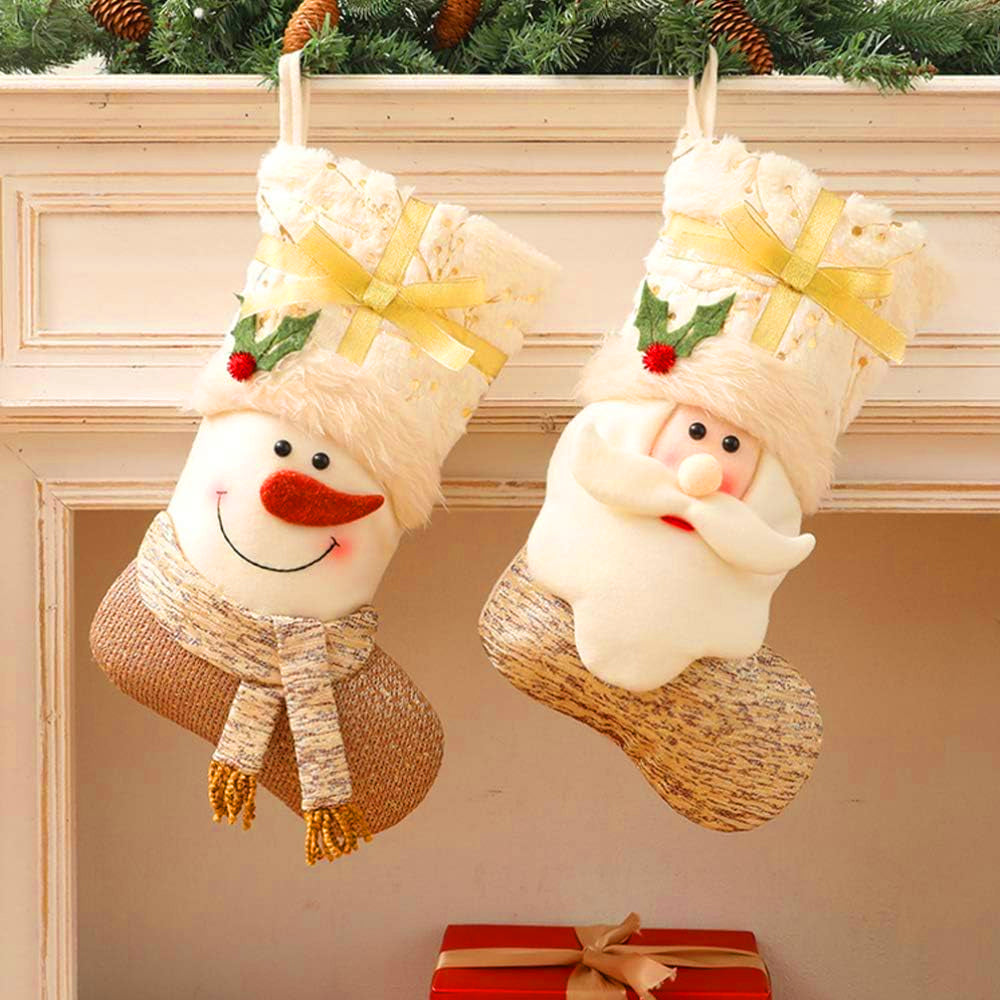 2Pcs Christmas Hanging Stocking for Holiday Party Decor-Santa and Snowman