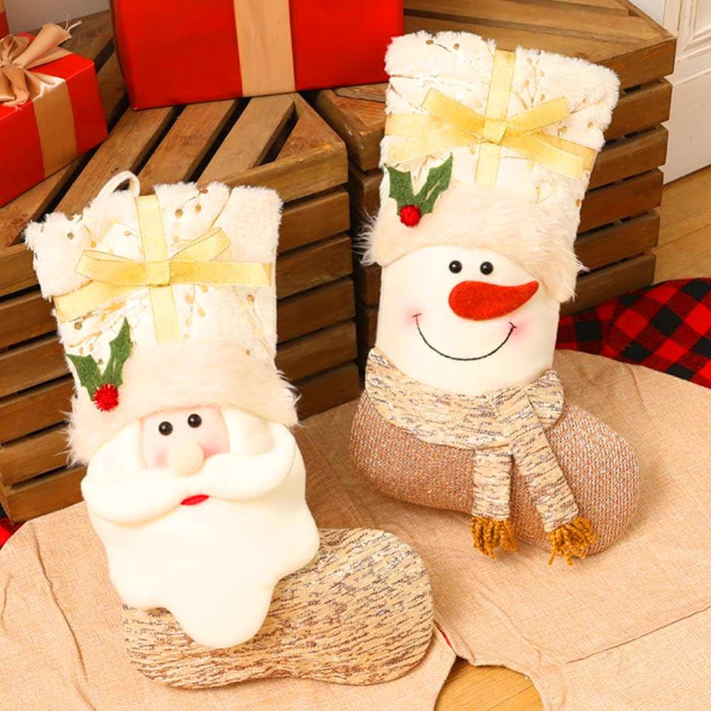 2Pcs Christmas Hanging Stocking for Holiday Party Decor-Santa and Snowman