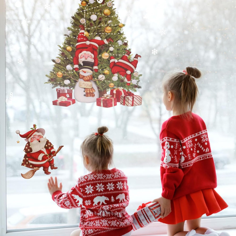 2Pcs Christmas Window Sticker Self-Adhesive Santa Claus Window Decals
