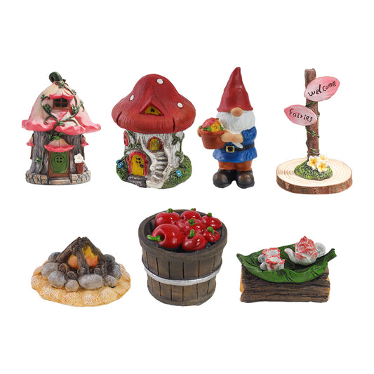 Resin Gnomes Mushroom House Statues Miniature Garden Decoration Kit