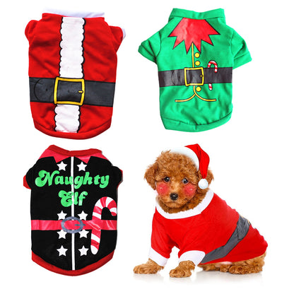 3Pcs Dog Cat Christmas T-Shirt Clothes Vest Puppy Pet Apparel Costume Coat Jacket-Red Belt and Green Belt and Candy Cane