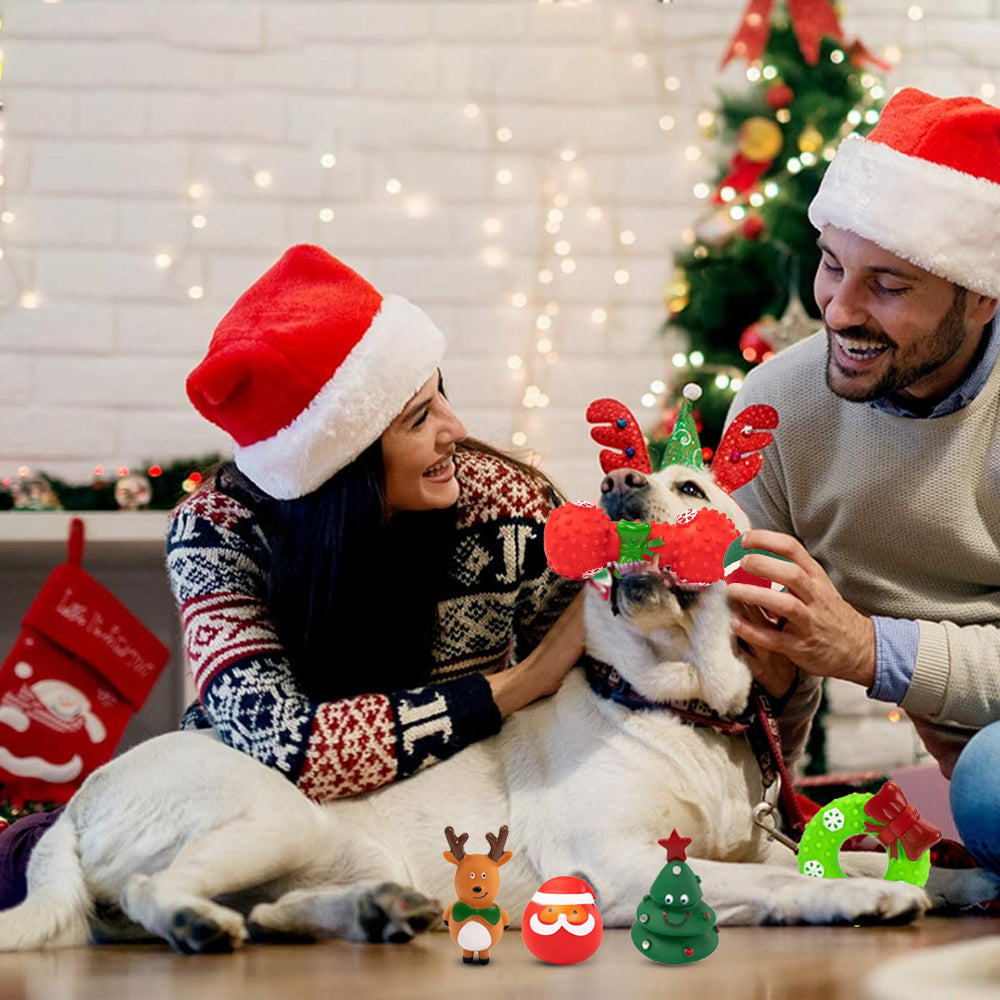 9Pcs Squeaky Christmas Dog Toy Set Festive Dog Chew Toy