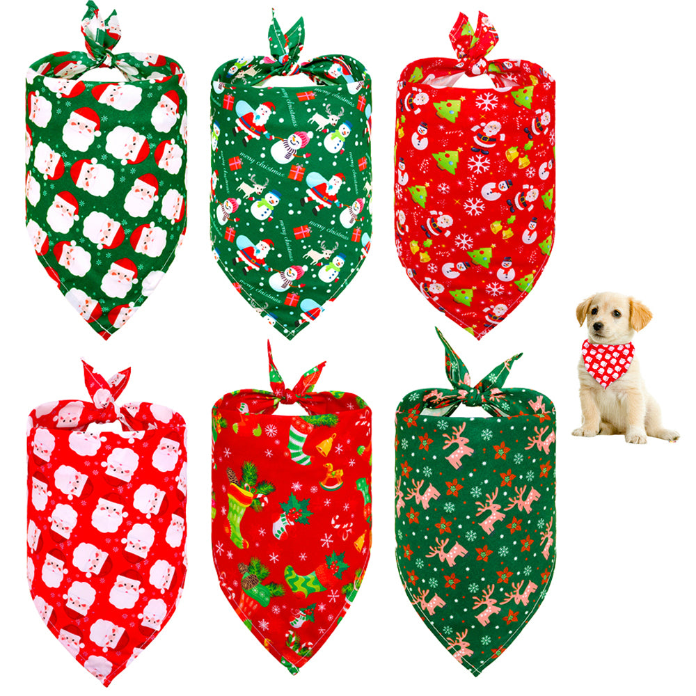 6Pcs Triangle Xmas Pet Scarf Bibs Pet Holiday Accessories Decoration for Cats Dogs