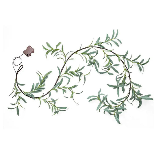 Artificial Plants Green Leaf Garland Led String Light with Timer 96 Fairy Lights-Olive Leaf