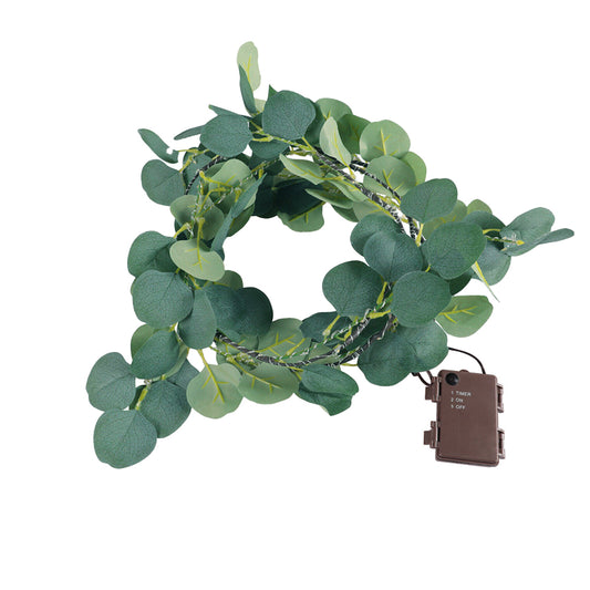 Artificial Plants Green Leaf Garland Led String Light with Timer 96 Fairy Lights-Eucalyptus Leaf