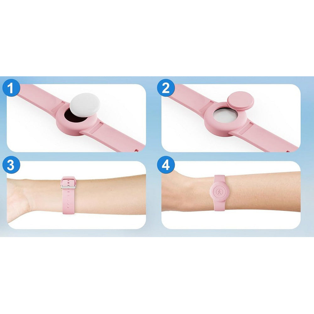 4Pcs For Apple AirTag Silicone Protective Wristband-Black + Pink + Blue + Purple