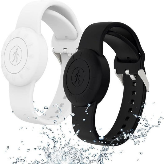 2Pcs For Apple AirTag Silicone Protective Wristband-Black + White