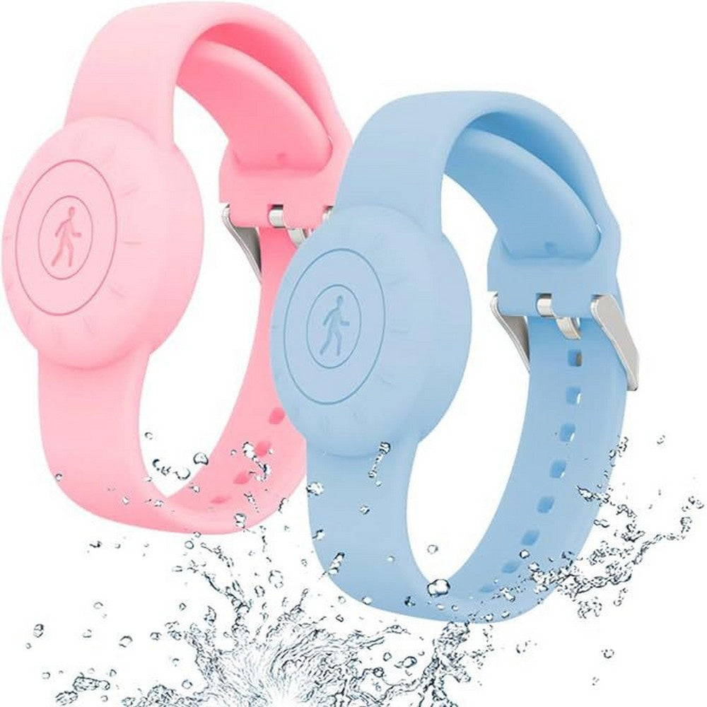 2Pcs For Apple AirTag Silicone Protective Wristband-Pink + Blue