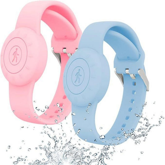 2Pcs For Apple AirTag Silicone Protective Wristband-Pink + Blue