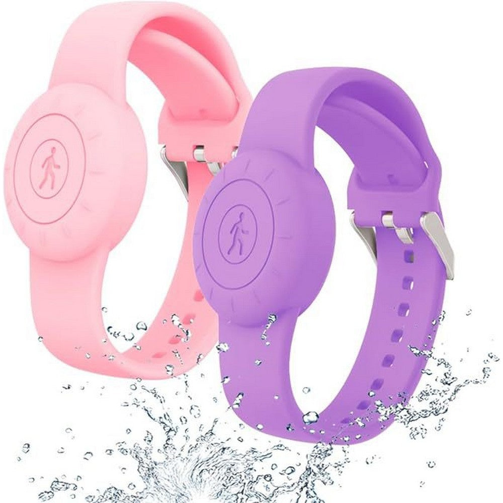 2Pcs For Apple AirTag Silicone Protective Wristband-Pink + Purple