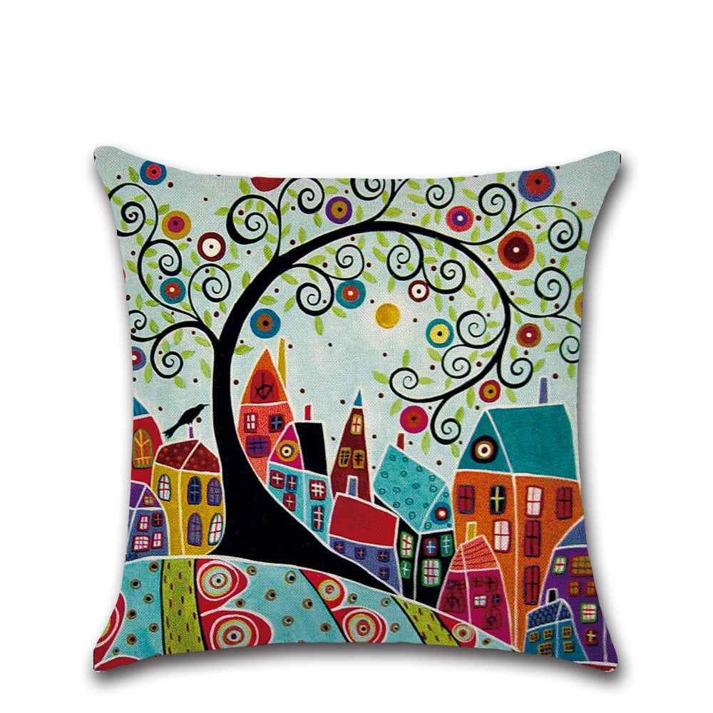 6Pcs 45x45CM Cartoon Village Cushion Cover