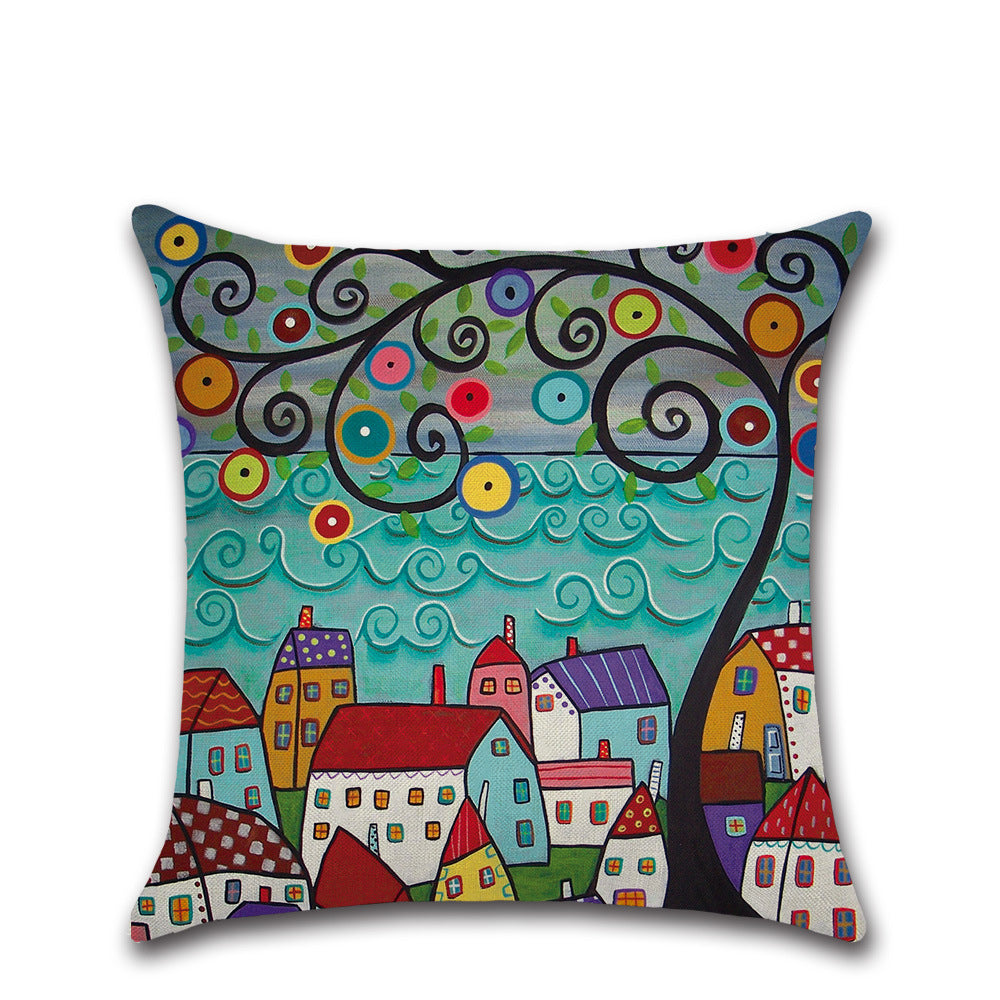 6Pcs 45x45CM Cartoon Village Cushion Cover