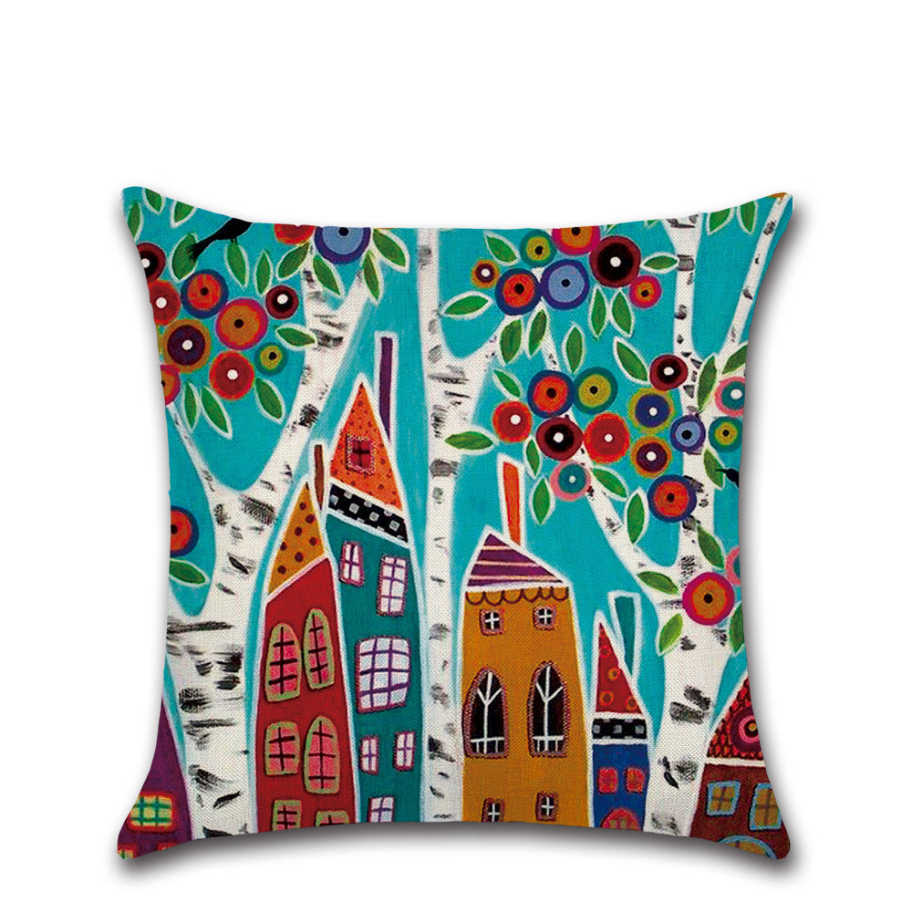 6Pcs 45x45CM Cartoon Village Cushion Cover