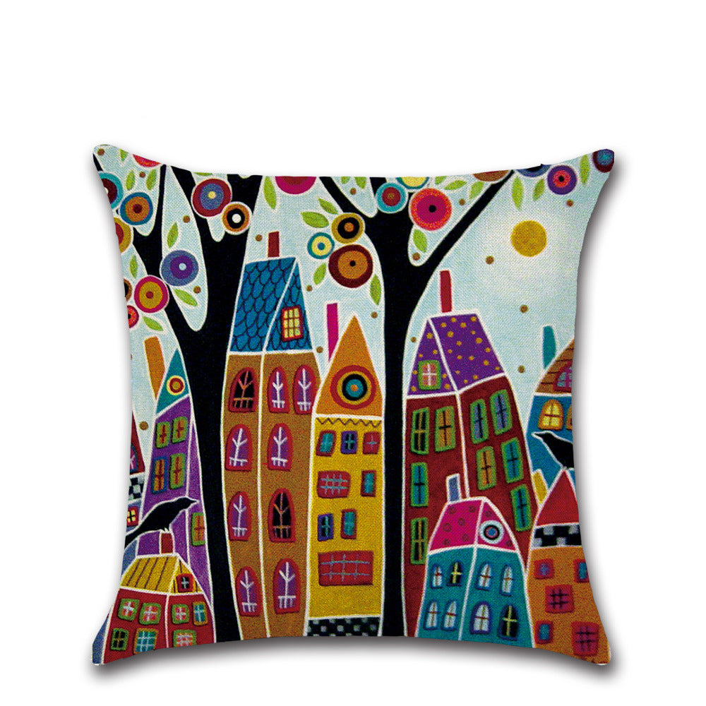 6Pcs 45x45CM Cartoon Village Cushion Cover
