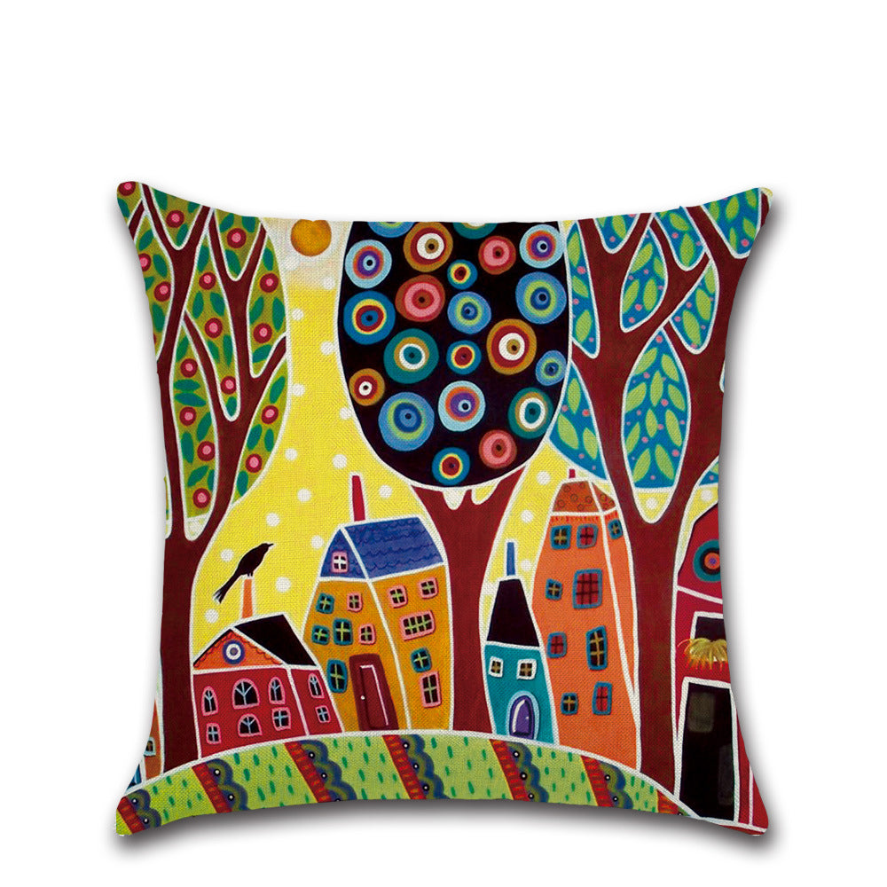 6Pcs 45x45CM Cartoon Village Cushion Cover