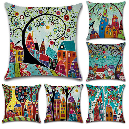 6Pcs 45x45CM Cartoon Village Cushion Cover