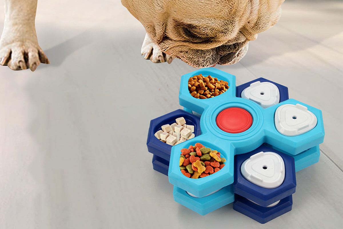 4-Layer Dog Puzzle Feeder Toy Slow Feeder Spinning Treat Dispenser with 12 Compartments