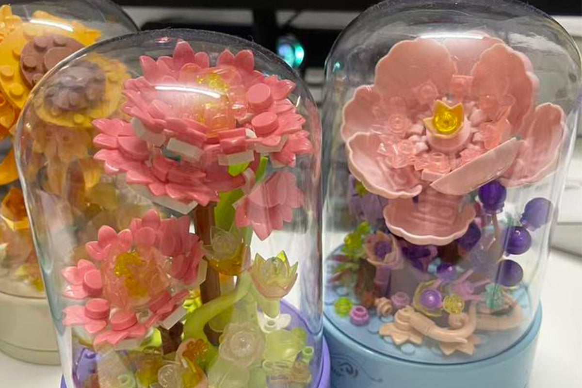 Flowers Music Box Building Blocks with Dust Cover Music Box Building Toys