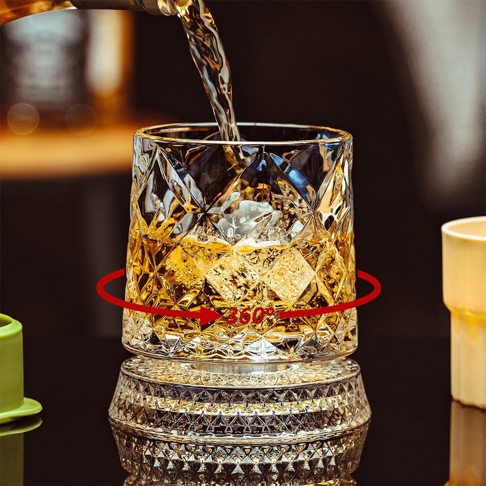 Spinning Rotating Whiskey Glass 270ml Transparent Glass for Home Bar