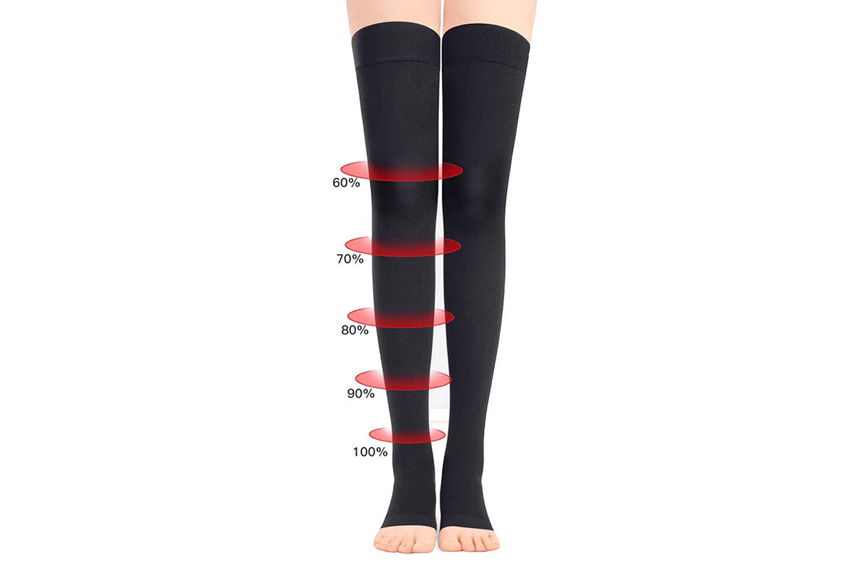 Support Stockings Open Toe High Stockings Plus Size Calf Sleeve For Unisex-Black