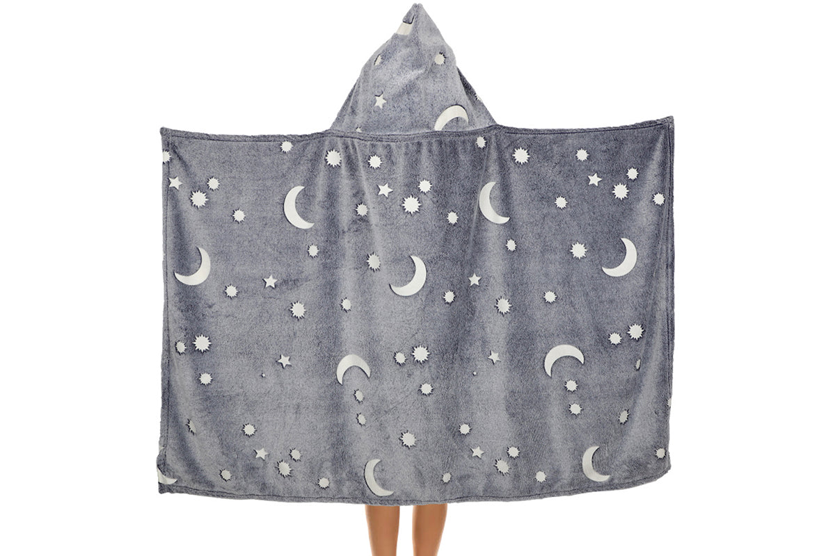 Printed Luminous Hoodie Blanket Glow in The Dark Hooded Blanket Wearable Blanket