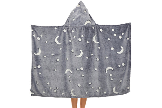 Printed Luminous Hoodie Blanket Glow in The Dark Hooded Blanket Wearable Blanket
